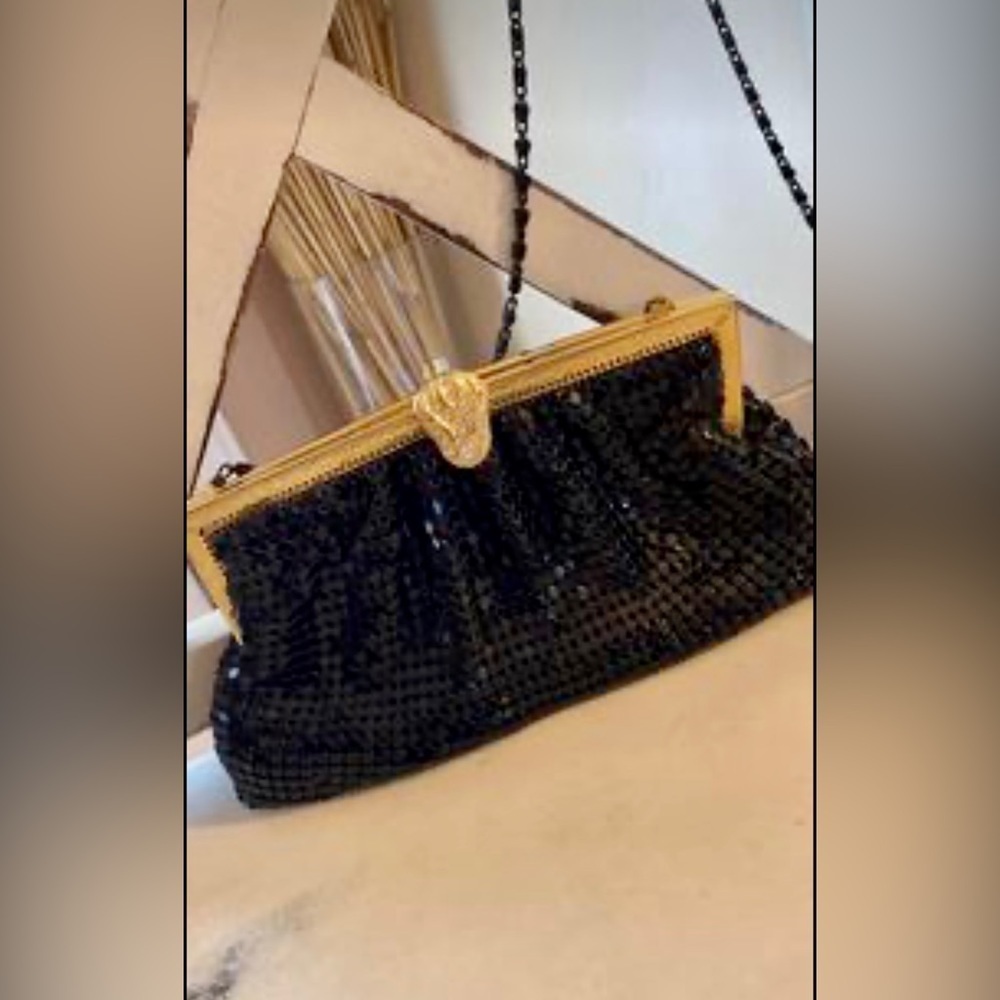 Vintage Fiona Black Enameled Evening Bag Purse